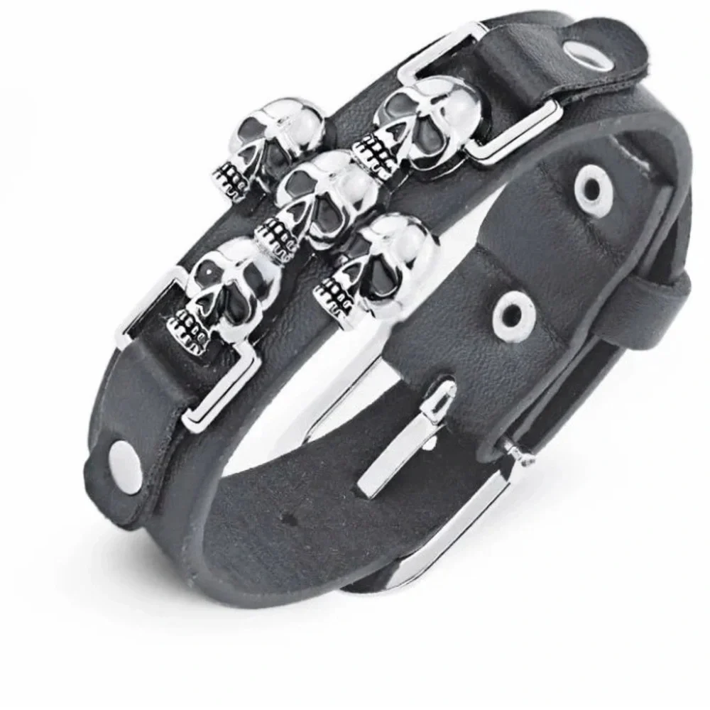 Skeleton Skull Punk Gothic Rock Leather Belt Buckle Bracelets For Men